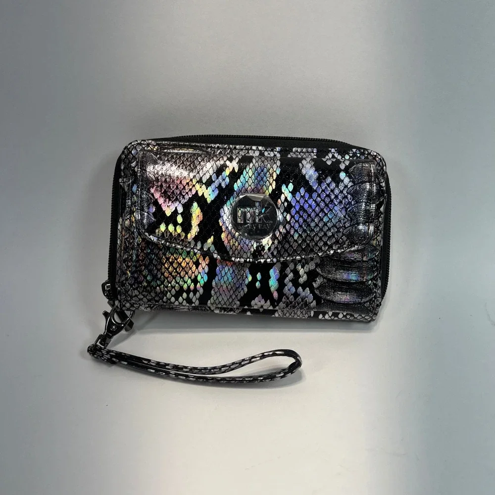 Mary Kay Holographic Iridescent Snakeskin Print Wristlet Wallet Blue‎ Interior